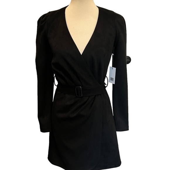 jason wu black suede wrap dress long sleeves mini with waist belt size XS - Picture 2 of 12